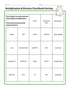 Multiplication & Division Clue Words Sorting