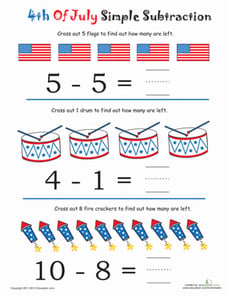 Simple Subtraction for 4th of July #1
