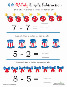 Simple Subtraction for 4th of July #2