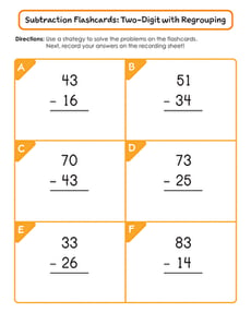  Subtraction Flashcards: Two-Digit with Regrouping