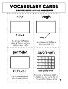 Vocabulary Cards: Area Arrangements