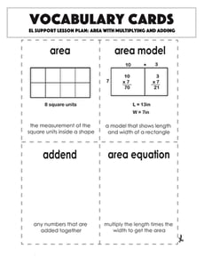Vocabulary Cards: Area with Multiplying and Adding