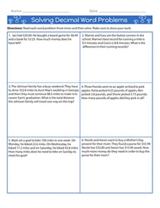 Solving Decimal Word Problems