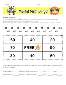 Mental Math Bingo!