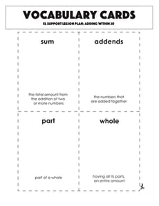 Vocabulary Cards: Adding Within 20