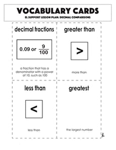 Vocabulary Cards: Decimal Comparisons