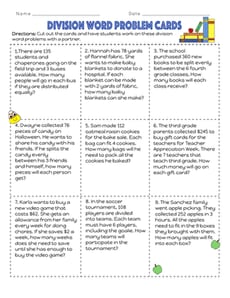 Division Word Problem Cards