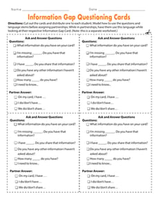 Information Gap Questioning Cards