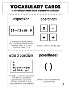 Vocabulary Cards: Order of Operations Sequencing