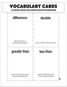 Vocabulary Cards: Writing About Math Expressions