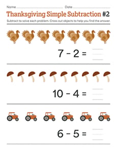 Thanksgiving Simple Subtraction #2