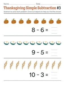 Thanksgiving Simple Subtraction #3