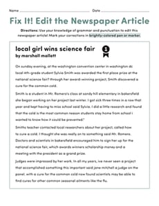 Fix It! Edit the Newspaper Article