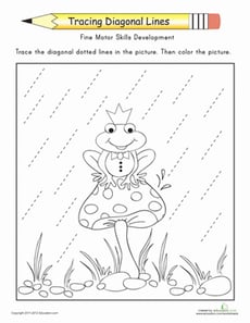 Tracing Diagonal Lines: Complete the Frog Prince