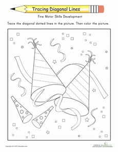 Complete the Party Hat: Trace the Diagonal Lines