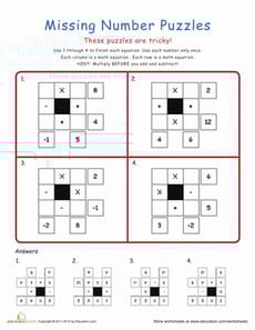 Missing Number Math Puzzles