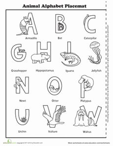 Animal Alphabet Placemat