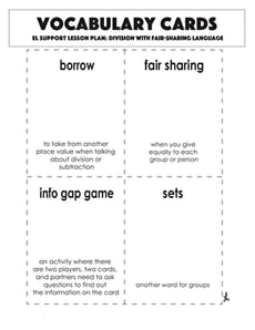 Vocabulary Cards: Division with Fair-Sharing Language