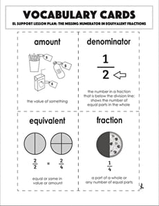 Vocabulary Cards: The Missing Numerator in Equivalent Fractions