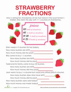 Fraction Word Problems: Strawberry Stand