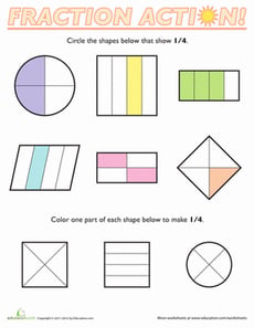 Fractions of Shapes: 1/4