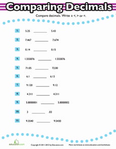 Comparing Decimal Numbers