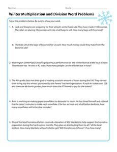 Winter Multiplication and Division Word Problems 