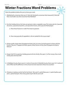 Winter Fractions Word Problems