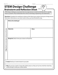 STEM Design Challenge: Brainstorm and Reflection Sheet