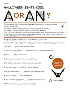 Halloween Sentences: A or An?