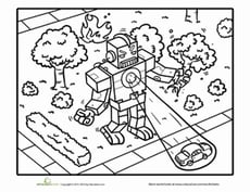 Robot Attack Coloring Page!