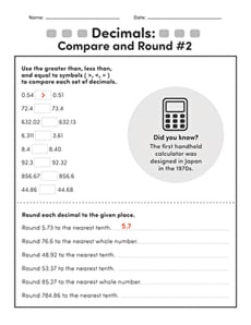 Decimals: Compare and Round #2