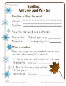 Spelling Months: Winter