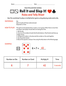 Roll It and Slap It! Multiplication Game and Tally Sheet