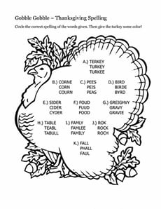 Thanksgiving Spelling