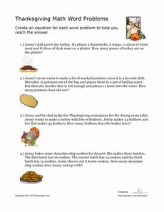 Thanksgiving Word Problems