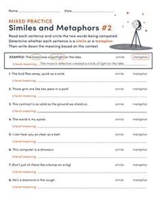 Mixed Practice: Similes and Metaphors #2