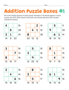Addition Puzzle Boxes #1