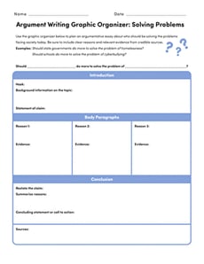 Argument Writing Graphic Organizer: Solving Problems