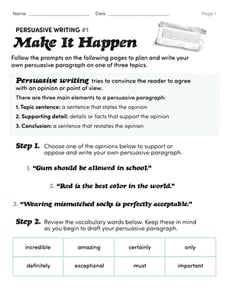 Persuasive Writing #1: Make It Happen