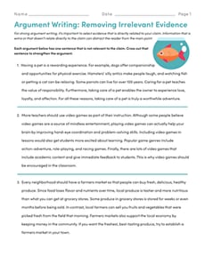 Argument Writing: Removing Irrelevant Evidence