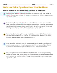 Write and Solve Equations From Word Problems