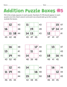 Addition Puzzle Boxes #5