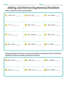Adding and Subtracting Rational Numbers