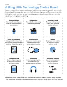 Writing With Technology Choice Board