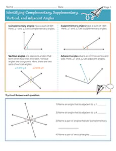Identifying Complementary, Supplementary, Vertical, and Adjacent Angles