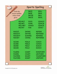 Sports Spelling