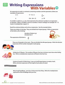 Writing Expressions with Variables: 2