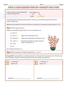 Write a Linear Equation From the y-Intercept and a Point