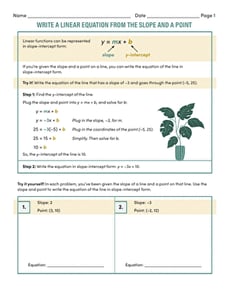 Write a Linear Equation From the Slope and a Point